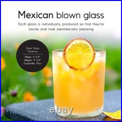 Clear 10 oz Tumblers (set of 6), Hand Blown Mexican Glassware, Recycled Glass