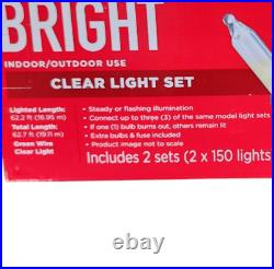 Clear Light Set 300 Lights Green Wire Indoor/Outdoor (Case of 12 3600 Lights)