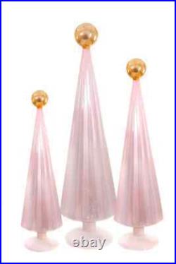 Cody Foster 10-16 Tall Pink Pleated Glass Christmas Tree with Gold Top Set of 3