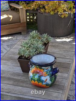 Colorful 10.5 Round Planter Talavera Ceramic Flower Pot, Handmade Pottery