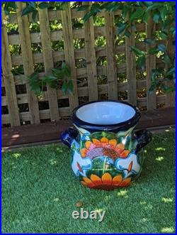 Colorful 10.5 Round Planter Talavera Ceramic Flower Pot, Handmade Pottery
