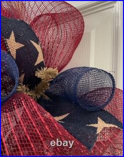 Country Western Star Patriotic Wreath Handmade Deco Mesh
