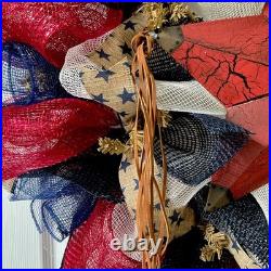 Country Western Star Patriotic Wreath Handmade Deco Mesh