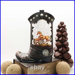 Cowboy boot snow globe lighted water lantern with mare and colt