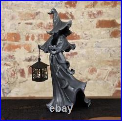 Cracker Barrel Black Resin Witch With LED Lantern New 2023 Halloween Decor