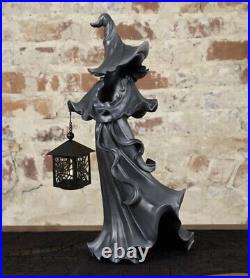 Cracker Barrel Black Resin Witch With LED Lantern New 2023 Halloween Decor