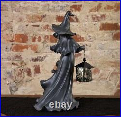 Cracker Barrel Black Resin Witch With LED Lantern New 2023 Halloween Decor
