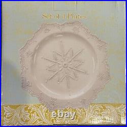 Cracker Barrel Elegance Snowflake PLATES SET OF 4 NEW IN BOX Vintage