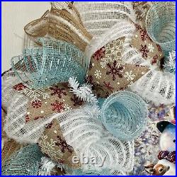 Cuddling Snowman Winter Wreath Handmade Deco Mesh