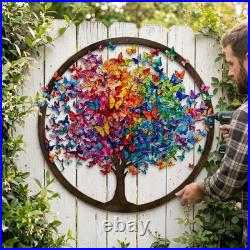 Custom Butterfly Tree Metal Sign Rainbow Tree of Life Wall Art Garden Decor