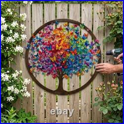 Custom Butterfly Tree Metal Sign Rainbow Tree of Life Wall Art Garden Decor