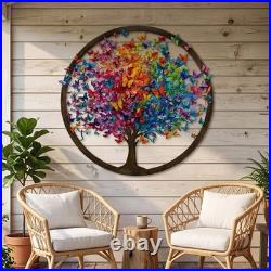 Custom Butterfly Tree Metal Sign Rainbow Tree of Life Wall Art Garden Decor