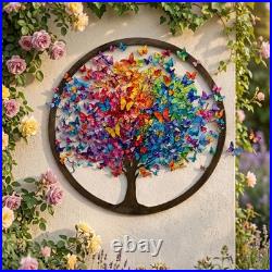 Custom Butterfly Tree Metal Sign Rainbow Tree of Life Wall Art Garden Decor