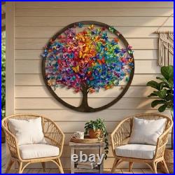 Custom Butterfly Tree Metal Sign Rainbow Tree of Life Wall Art Garden Decor