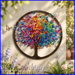 Custom Butterfly Tree Metal Sign Rainbow Tree of Life Wall Art Garden Decor