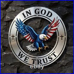 Custom Eagle Metal Wall Art Personalized Family Name Patriotic American Flag Sig