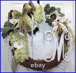 Custom Made Custom Monogram Grapevine Wreath, Year-round Wreath, Everyday Wreath