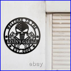 Custom Motorcycle Skull Metal Sign Personalized Garage Decor