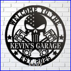 Custom Motorcycle Skull Metal Sign Personalized Garage Decor