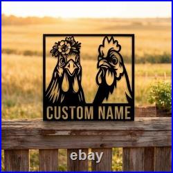 Custom Rooster Metal Sign Personalized Hen House Chicken Wall Art Farmhouse