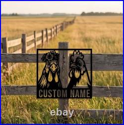 Custom Rooster Metal Sign Personalized Hen House Chicken Wall Art Farmhouse