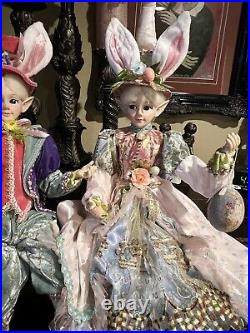 Cynthia Rowley 2 Pc Couple Easter Elf Bunny Ears Fairy Shelf Sitting Dolls 26