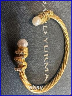 DAVlD/Yurman18K/GOLD 4mm Rotating Curved Pearls Head Bracelet M