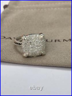 DAVlD. YurmanSterling Silver Chatelaine 14mm Diamond Pave Ring Size 7