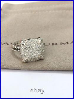 DAVlD. YurmanSterling Silver Chatelaine 14mm Diamond Pave Ring Size 7