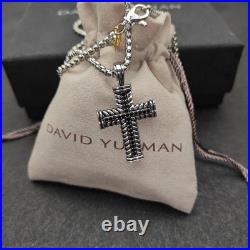 DAVlD YurmanSterling Silver White Diamond Large Chevron Cross 23 Necklace