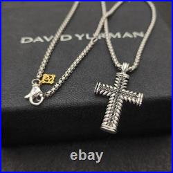 DAVlD YurmanSterling Silver White Diamond Large Chevron Cross 23 Necklace