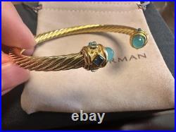 DAVl'D YurmanDrmanGenderless Spiral Silver Green Stone Bracelet