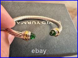 DavidYurmanSilver4mmSterling/ green Topaz & 18K Gold Cable Classic Bracelet