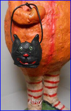 Debra Schoch Pumpkin Girl Figurine Black Cat Candy Bucket Purse Crepe Collar