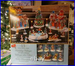 Disney 13 Piece Christmas Village Mickey Mouse Lights & Classic Holiday Music
