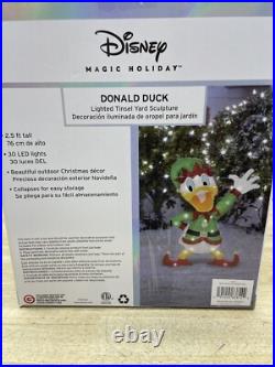 Disney Gemmy Christmas 2.5 ft LED Donald Duck Elf Tinsel Yard Sculpture NEW
