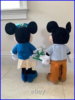 Disney Grand Floridian Mickey & Minnie Standing 22 Plush Flowers Seersucker Tie