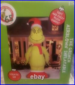 Dr Seuss 10 ft Tall Fuzzy Plush Grinch Airblown Inflatable New in Box Gemmy