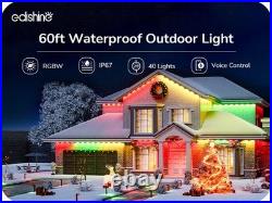 EDISHINE 60ft Permanent Outdoor Lights, 40 LED Eave Light with App/Remote, IP67