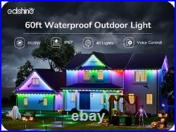 EDISHINE 60ft Permanent Outdoor Lights, 40 LED Eave Light with App/Remote, IP67