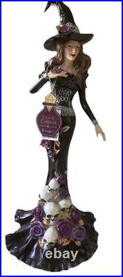 EERIE CHARM Large ELEGANT HALLOWEEN WITCH STATUE WithROSE & SKULL DRESS New
