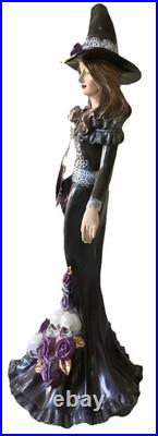 EERIE CHARM Large ELEGANT HALLOWEEN WITCH STATUE WithROSE & SKULL DRESS New