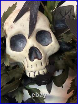 EUC Grandin Road 28 HALLOWEEN Midnight Butterfly Wreath SKULLS Original Box