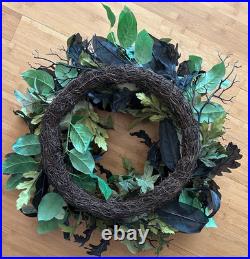EUC Grandin Road 28 HALLOWEEN Midnight Butterfly Wreath SKULLS Original Box