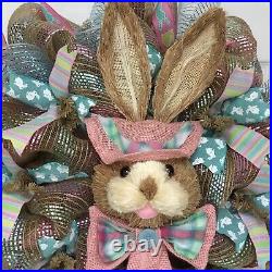 Easter Bunny Bonnet Deco Mesh Handmade Wreath