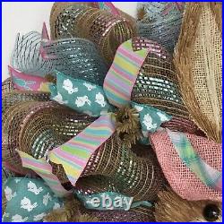 Easter Bunny Bonnet Deco Mesh Handmade Wreath