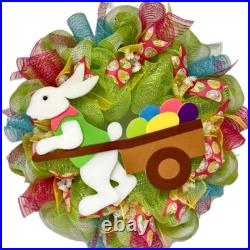 Easter Bunny Egg Wagon Wreath Handmade Deco Mesh