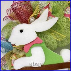 Easter Bunny Egg Wagon Wreath Handmade Deco Mesh