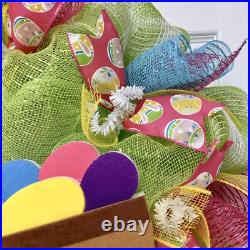 Easter Bunny Egg Wagon Wreath Handmade Deco Mesh