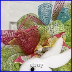 Easter Bunny Egg Wagon Wreath Handmade Deco Mesh